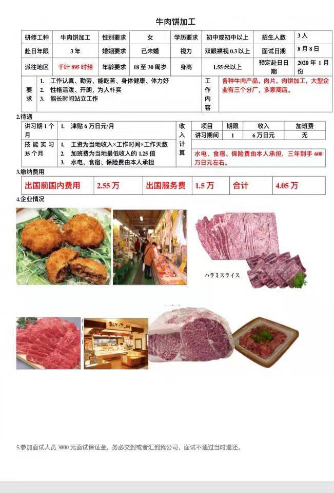 日本三年期牛肉餅加工女工