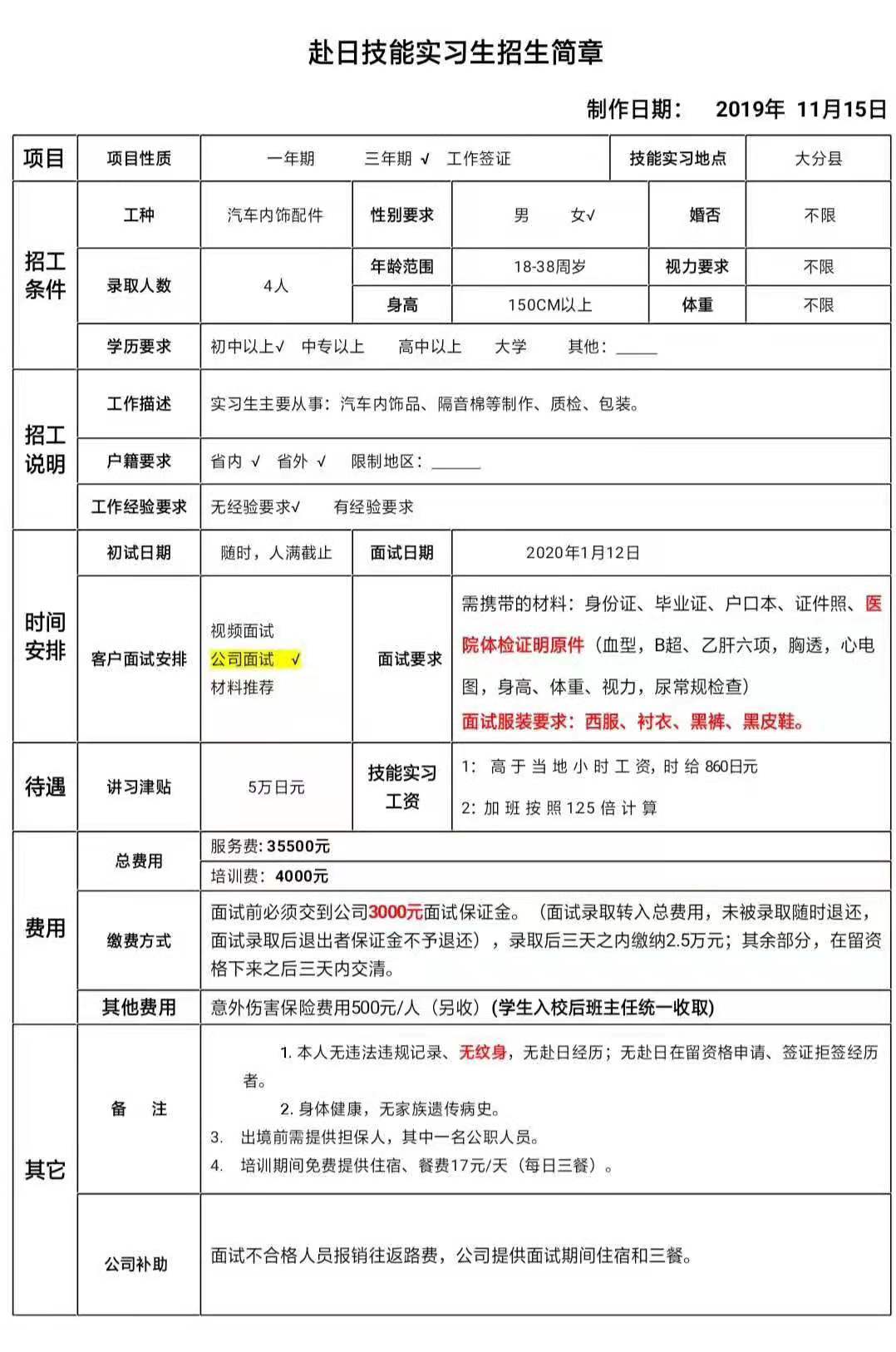 日本三年期女工電子、質(zhì)檢、加工類訂單